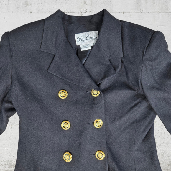 80s Vintage Black Double Breasted Deadstock Oleg Cassini Cropped Blazer Size 8 - Picture 3 of 11